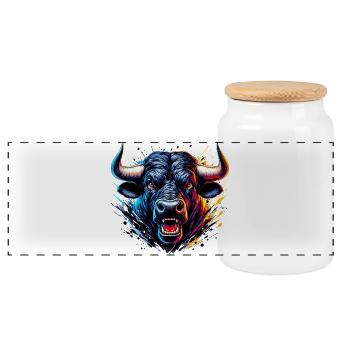 Stier - Panorama Keksdose mit Holzdeckel - Weiß - Vorne