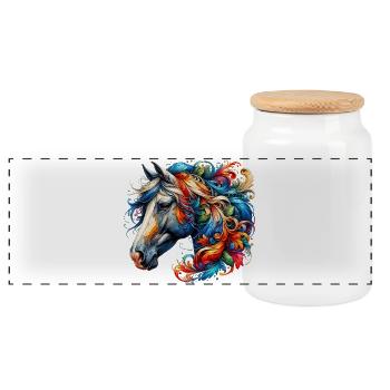Horse - Panoramic Cookie Jar with Wooden Lid - white - Front