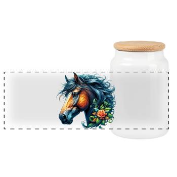 Horse - Panoramic Cookie Jar with Wooden Lid - white - Front