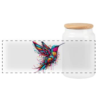 Hummingbird - Panoramic Cookie Jar with Wooden Lid - white - Front