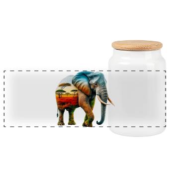Elefant - Panorama Keksdose mit Holzdeckel - Weiß - Vorne