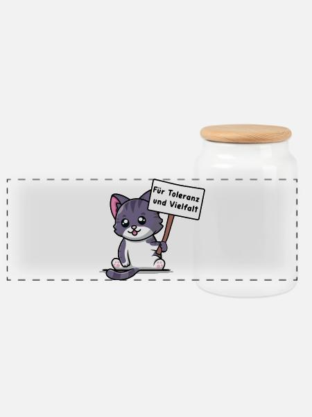 Kittehs für Toleranz und Vielfalt - Panorama Keksdose mit Holzdeckel - Weiß