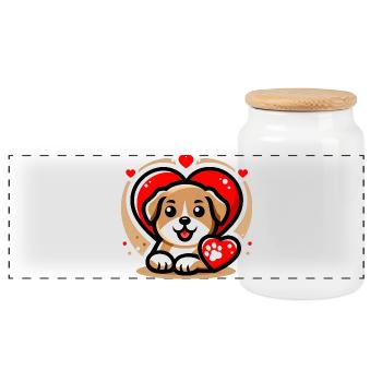 Dog Love 1 - Panoramic Cookie Jar with Wooden Lid - white - Front