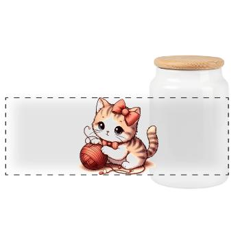 Cat Game - Panoramic Cookie Jar with Wooden Lid - white - Front