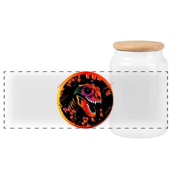 Crâne de dinosaure coloré tête de Tyrannosaurus Rex - Boîte à biscuits avec couvercle en bois - blanc - Devant