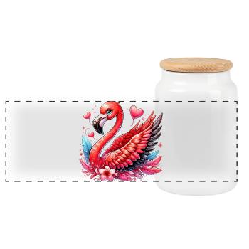 Flamant - Boîte à biscuits avec couvercle en bois - blanc - Devant