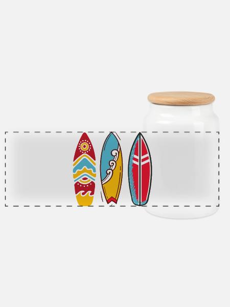 Drei Pop-Art-Surfbretter - Panorama Keksdose mit Holzdeckel - Weiß