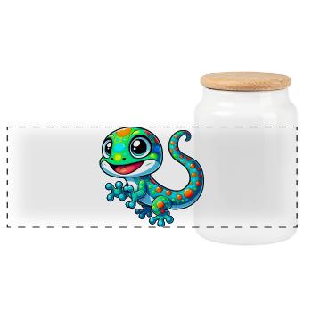 Gecko - Panoramic Cookie Jar with Wooden Lid - white - Front