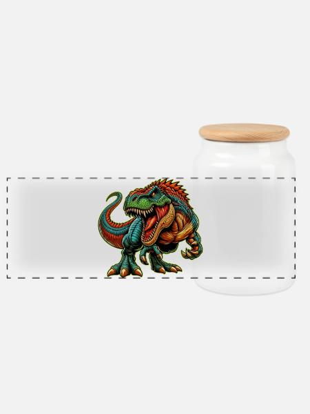 Dinosaur - Panoramic Cookie Jar with Wooden Lid - white