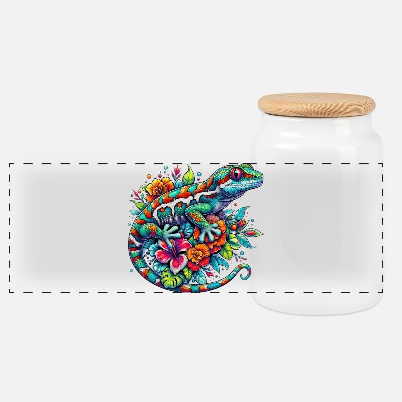 Gecko - Panorama Keksdose mit Holzdeckel - Weiß