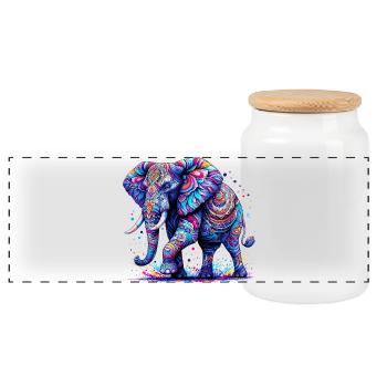 Elefant - Panorama Keksdose mit Holzdeckel - Weiß - Vorne