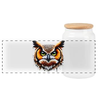 Owl - Panoramic Cookie Jar with Wooden Lid - white - Front