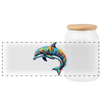 Dolphin - Panoramic Cookie Jar with Wooden Lid - white - Front
