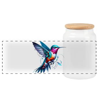 Hummingbird - Panoramic Cookie Jar with Wooden Lid - white - Front