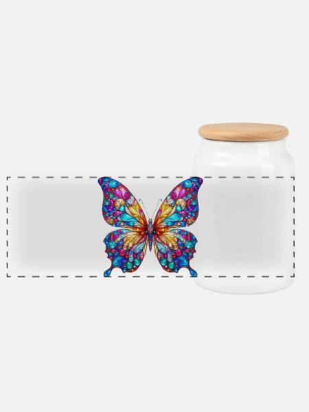 Schmetterling - Panorama Keksdose mit Holzdeckel - Weiß