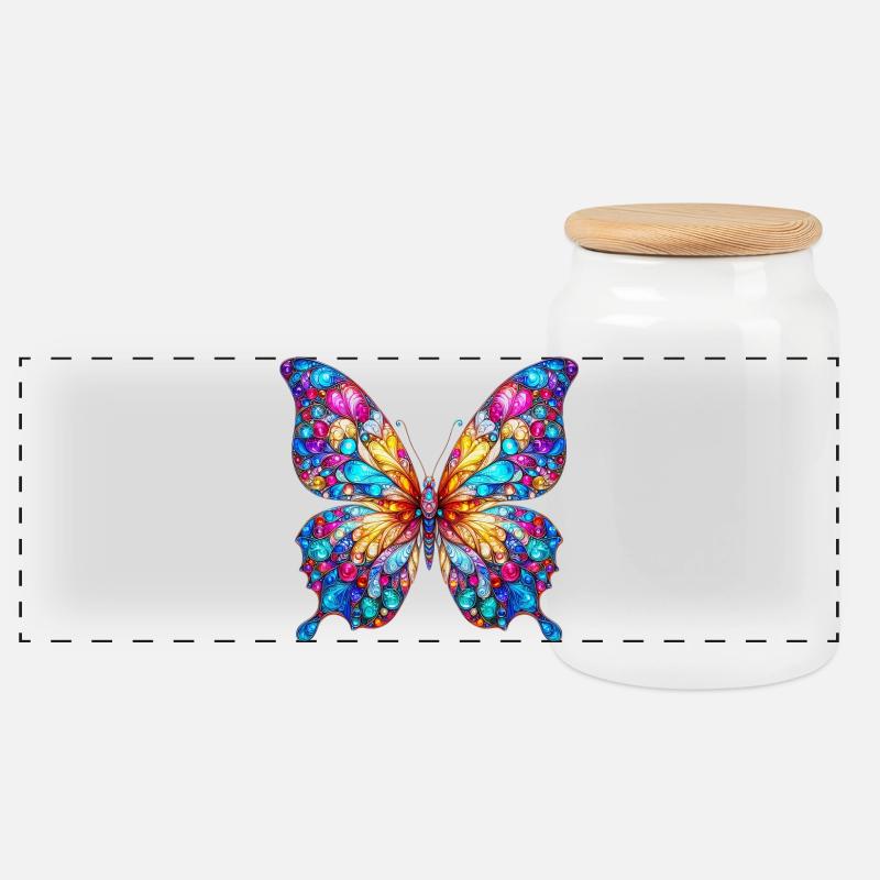 Schmetterling - Panorama Keksdose mit Holzdeckel - Weiß