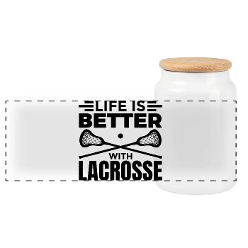 Lacrosse Spieler Motivation - Panorama Keksdose mit Holzdeckel - Weiß - Vorne