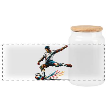 Fußballer in voller Aktion für Fußball Fans - Panorama Keksdose mit Holzdeckel - Weiß - Vorne