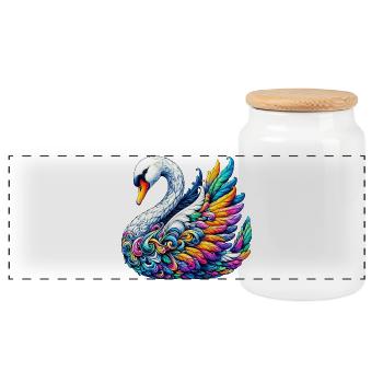 Swan - Panoramic Cookie Jar with Wooden Lid - white - Front