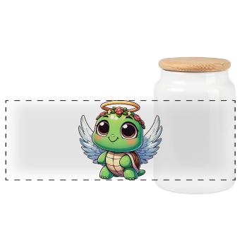 Sacred Turtle Angel with Wings - Panoramic Cookie Jar with Wooden Lid - white - Front