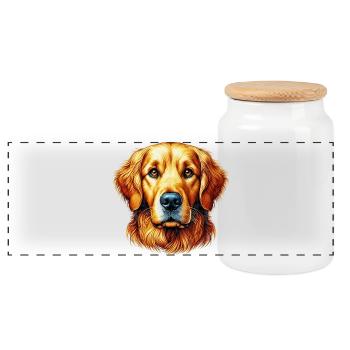 Chien Labrador Golden Retriever - Boîte à biscuits avec couvercle en bois - blanc - Devant