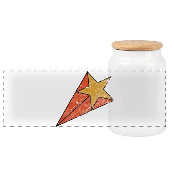 Red & Yellow Grunge Style Retro Shooting Star - Panoramic Cookie Jar with Wooden Lid - white - Front