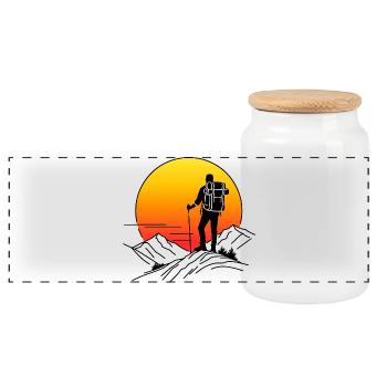 Hiking 1 - Panoramic Cookie Jar with Wooden Lid - white - Front