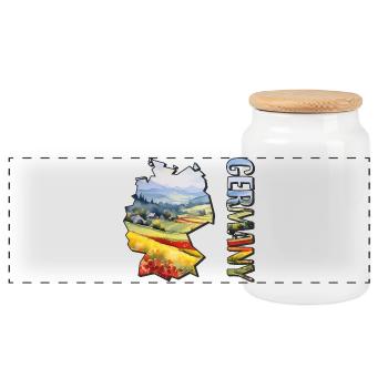 Watercolor Map of Germany - Panoramic Cookie Jar with Wooden Lid - white - Front