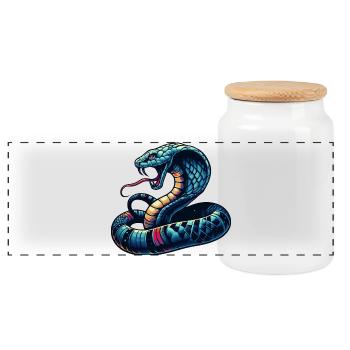 dynamic and colorful Cobra snake motif - Panoramic Cookie Jar with Wooden Lid - white - Front