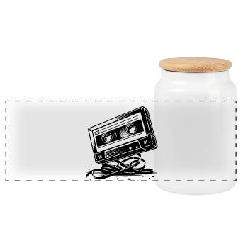 Cassette musicale dans le style rétro des années 80 et 90 - Boîte à biscuits avec couvercle en bois - blanc - Devant