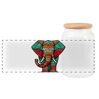Elephant - Panoramic Cookie Jar with Wooden Lid - white - Front
