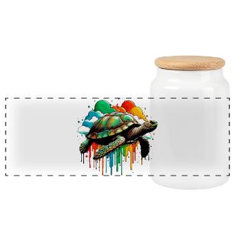Turtle - Panoramic Cookie Jar with Wooden Lid - white - Front