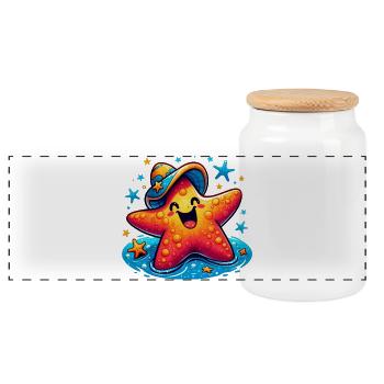 Starfish - Panoramic Cookie Jar with Wooden Lid - white - Front