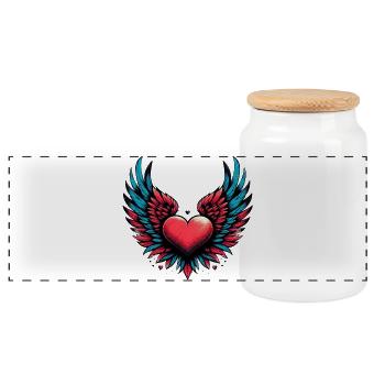 Coeur avec ailes - Boîte à biscuits avec couvercle en bois - blanc - Devant