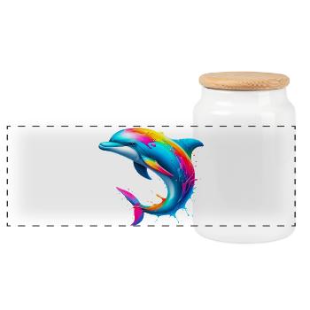 Dolphin - Panoramic Cookie Jar with Wooden Lid - white - Front