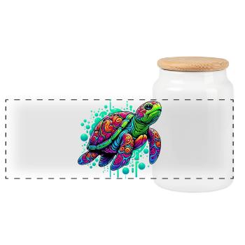 Turtle - Panoramic Cookie Jar with Wooden Lid - white - Front