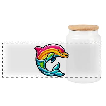 Dolphin - Panoramic Cookie Jar with Wooden Lid - white - Front