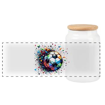 Colourful dynamic football motif with light reflections - Panoramic Cookie Jar with Wooden Lid - white - Front