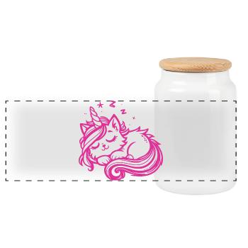 Schlafende Einhornkatze (pink) - Panorama Keksdose mit Holzdeckel - Weiß - Vorne