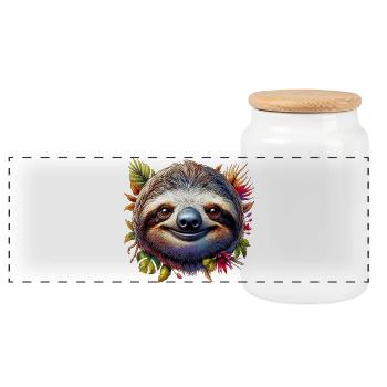 Sloth - Panoramic Cookie Jar with Wooden Lid - white - Front