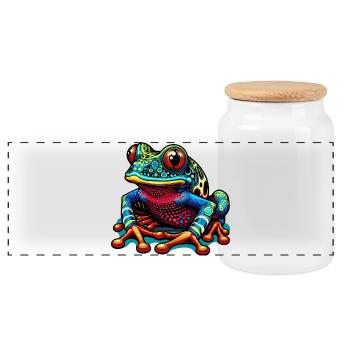 Frog - Panoramic Cookie Jar with Wooden Lid - white - Front