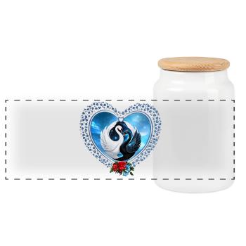Black Swan and White Swan - Panoramic Cookie Jar with Wooden Lid - white - Front