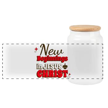 Neuanfänge in Jesus Christus - Panorama Keksdose mit Holzdeckel - Weiß - Vorne