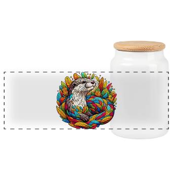 Otter - Panoramic Cookie Jar with Wooden Lid - white - Front