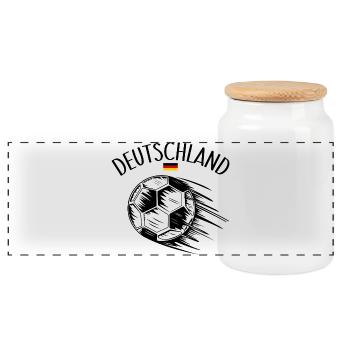 Germany Flag Football in Flight - Panoramic Cookie Jar with Wooden Lid - white - Front