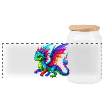 Drache - Panorama Keksdose mit Holzdeckel - Weiß - Vorne