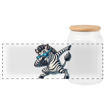 Cooles Zebra das den Dab Tanz macht - Panorama Keksdose mit Holzdeckel - Weiß - Vorne