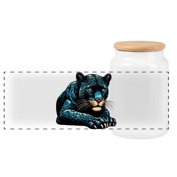 Panther - Panorama Keksdose mit Holzdeckel - Weiß - Vorne