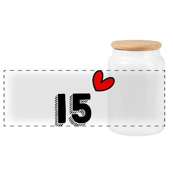 15. 15 YEARS. 15th ANNIVERSARY. 15 YEAR ANNIVERSARY. - Panoramic Cookie Jar with Wooden Lid - white - Front