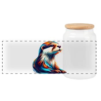 Otter - Panoramic Cookie Jar with Wooden Lid - white - Front